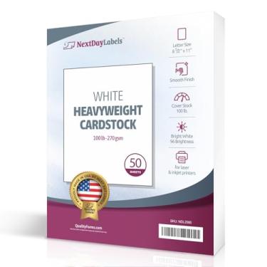 Imagem de NextDayLabels - Cartolina de capa branca lisa digital pesada, 21 x 28 cm, tamanho carta 45 kg, 270 g/m² (pacote com 50)