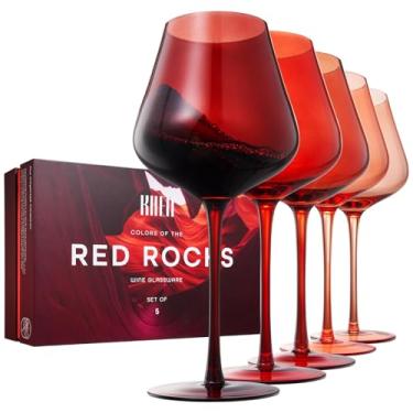 Imagem de Khen Conjunto de taças de vinho Red Rocks, taças de vinho tinto gradiente, 590 ml – Elegante, à prova de estilhaçamento, sem BPA para vinho tinto e branco, jantares, festas e presentes – Conjunto de 5