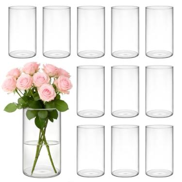 Imagem de Vaso cilíndrico de vidro para flores, conjunto de 12 vasos de 15 cm de altura para centros de mesa, vasos de botão transparente para decoração de casamento, vela flutuante, decoração de casa