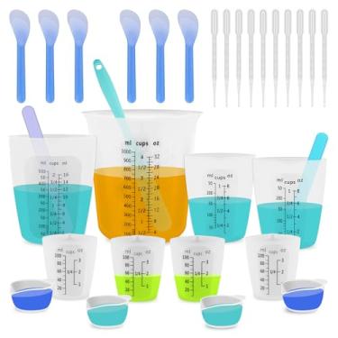 Imagem de SWIGRANCE Conjunto de copos medidores de 1L de mistura de resina de silicone para suprimentos de resina, marcas fáceis de ler, copo grande de 1000 ml, copos de silicone reutilizáveis espessos de 500 e