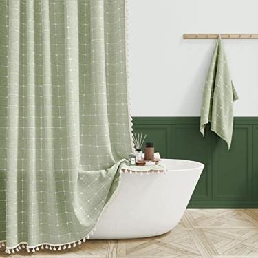 Imagem de BTTN Cortina de chuveiro extralonga – Conjunto de cortina de chuveiro com 12 ganchos de plástico, cortinas de chuveiro modernas elegantes e resistentes para banheiro – Verde sálvia