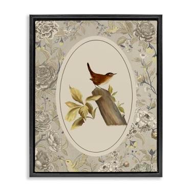 Imagem de Stupell Industries Pássaro empoleirado e toile tela flutuante moldura preta design de arte de parede por Radhika Modi, 21 x 17