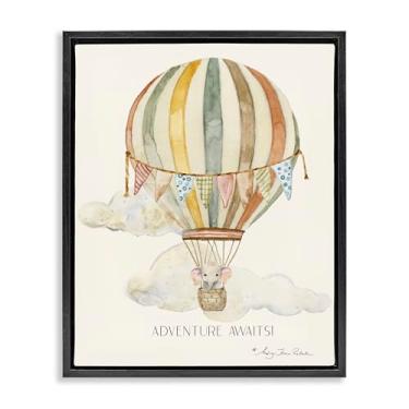 Imagem de Stupell Industries Adventure Awaits Soft Balloon Black Framed Floater Canvas Wall Art Design por Audrey Jeanne Roberts, 21 x 17