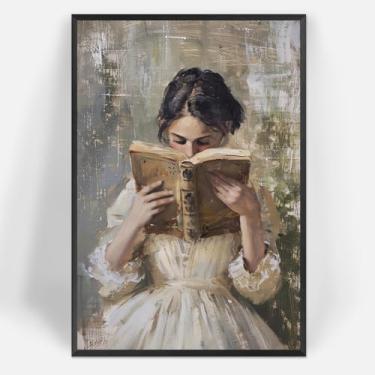 Imagem de Vintage Woman Read Book Canvas Posters Aesthetic Reading Wall Art Rústico Victorian Academia Bookish Women Retrato Impressão Pintura Para Sala de Estar Quarto Dormitório Decoração de Parede 30,5 x