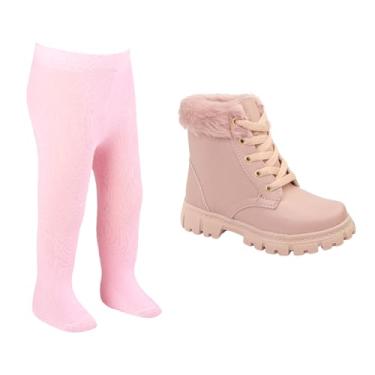 Imagem de Kit Bota Feminina Infantil Bota Coturno Feminino E Meia Calça Infantil Kit Inverno (Rosa, BR, Criança de 9 a 12 anos, Numérico, 26)