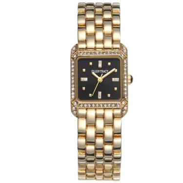 Imagem de ELLEN TRACY Relógio feminino com pulseira dourada – mostrador quadrado preto com cristais facetados