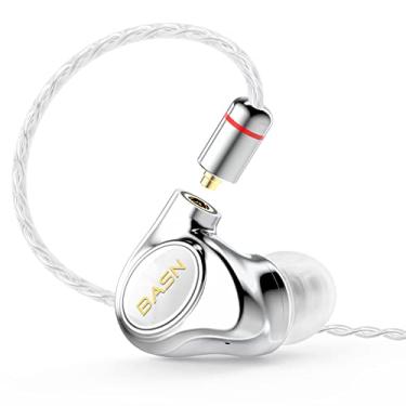 Imagem de BASN Metalen Fones de ouvido intra-auriculares para monitores intra-auriculares, 4 motoristas, músicos profissionais com isolamento de ruído com cabos MMCX removíveis atualizados para cantores, bateristas, baixos (microfone de controle de volume) (branco)