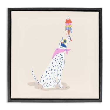Imagem de Stupell Industries Arte de parede em tela flutuante preta dálmata e sorvete pingando por Krissy Mast, 63 x 63 cm