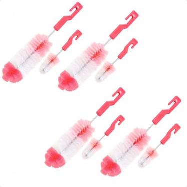 Imagem de 4 Kit Escovas Para Limpeza De Mamadeiras E Bicos Buba - Rosa