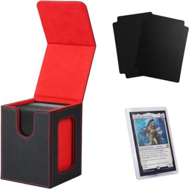 Imagem de Venssu MTG Deck Box for Commander Display,Card Deck Box Fits 100 Double Sleeved Cards, TCG Card Storage with 2 Dividers and 1 Toploader (Black＆Red)