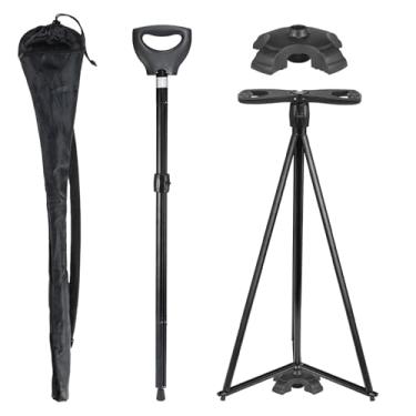 Imagem de Bengala de caminhada dobrável com assento, banqueta de alumínio leve 2 em 1 para idosos e adultos, portátil com bolsa de transporte, antiderrapante para viagens e caminhadas