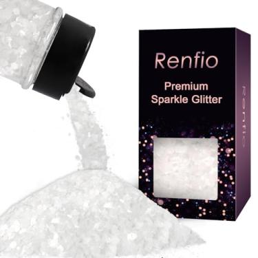 Imagem de Renfio Glitter branco fosco grosso, 50 g, glitter de resina mista, hexágono fosco, flocos falsos de lantejoulas brancas de neve para globo de neve, artesanato, resina, decoração de festival, rosa