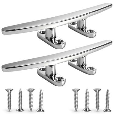 Imagem de VEITHI Chuteiras de doca de barco de aço inoxidável 316 de 20,32 cm, travas de doca de barco com base aberta, grampo de barco com ferragens, grampo de corda para barco/gancho de amarração de doca