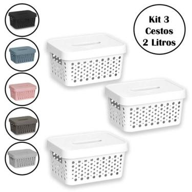 Imagem de Kit 3 Cestos Organizador Com Tampa 2 Litros Multiuso - Usual Utilidade