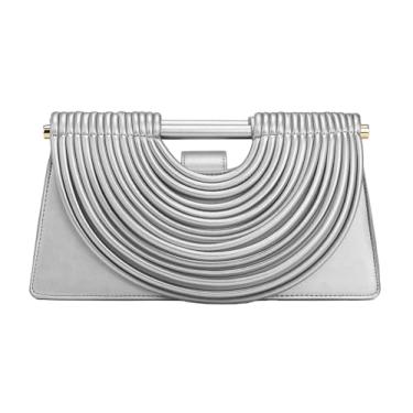 Imagem de Bolsa feminina moderna de couro sintético com alça superior para noite bolsa de ombro elegante bolsa tiracolo, Prata, One Size