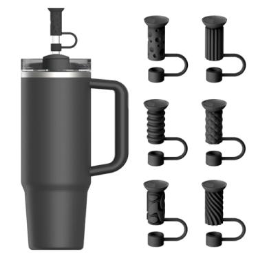 Imagem de YOTIME Tampa de cobertura de canudo de silicone, 6 peças reutilizáveis 0,39 pol/10 mm tampas de palha para copo Stanley 40 850 g, preto