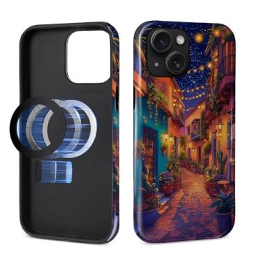 Imagem de MQJCYB Capa magnética para iPhone 15, compatível com Magsafe Hybrid Heavy Duty 2 em 1 Capa robusta à prova de choque brilhante para iPhone 15 - Dreamy City Cactus