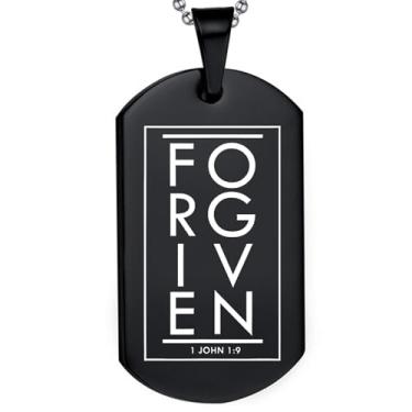 Imagem de DOMYUHAO Forgiven 1 John 1:9 Bible Scripture Verse Christian Dog Tag Colar Presentes para Homens Mulheres - Presentes de Pingente de Casamento Cristão Inoxidável Gravado Personalização