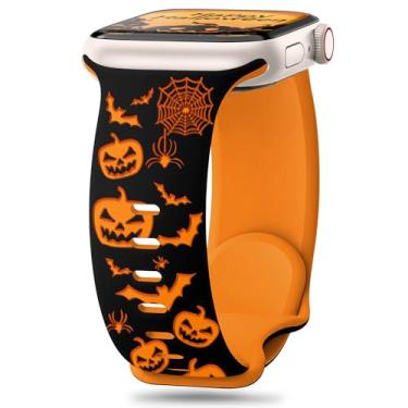 Imagem de Aniaboho Pulseiras femininas e masculinas para Apple Watch de 44 mm, 45 mm, 49 mm, 42 mm e 46 mm, Halloween para Apple Watch séries 10, 9, 8, SE, 7, 6, 5, 4, 3, 2, 1, Ultra 2 1 (preto e laranja)
