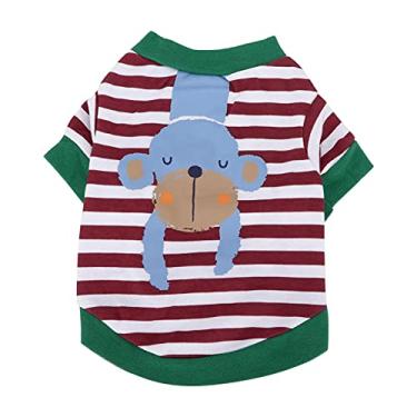 Imagem de Pssopp Cartoon Print Dog T-shirt Vest, Dog Summer Cotton Sleeveless T-shirt para cães pequenos (Bordeaux Red Stripes S)