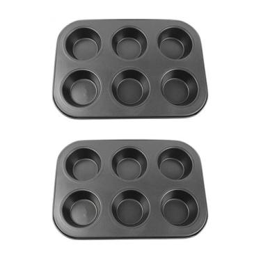 Imagem de Kit 2 Forma Cupcake Antiaderente Teflon 6 Cavidades Assadeira Pão Quei