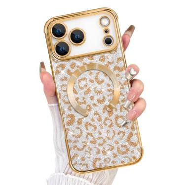 Imagem de Fiyart Capa projetada para iPhone 17 Pro 2025, compatível com MagSafe Plating Proteção para câmera Cheetah Leopard Print Glitter Magnetic para mulheres e homens à prova de choque 6,3 polegadas - Ouro