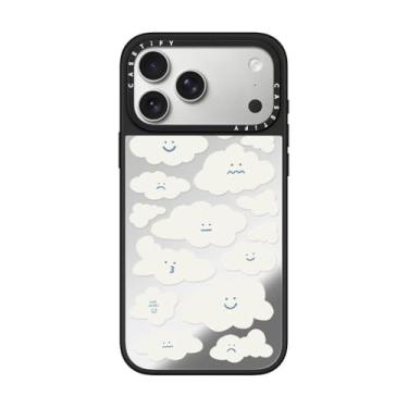 Imagem de CASETiFY Capa espelhada para iPhone 17 Pro Max [refletiva/compatível com Magsafe/1,5 m. 1X proteção contra quedas de grau militar] - Nuvens fofas - Prata em preto