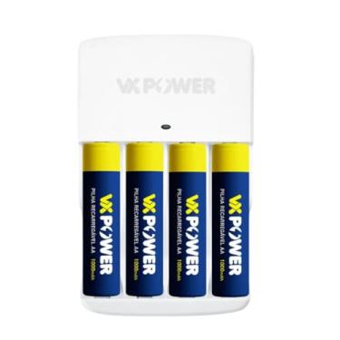 Imagem de Kit Carregador de Pilhas Vivensis VX Power com 4 Pilhas AA Recarregáveis Bivolt Automático 159g