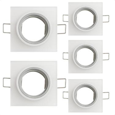 Imagem de Kit 5 Spot Taschibra Quadrado Embutir Vidro Jateado SP23 Mr16 Bivolt