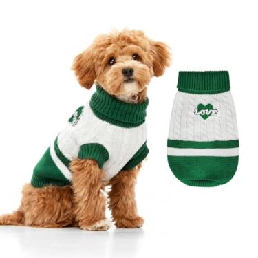 Imagem de Suéter de malha para cães pequenos a grandes, meninos e meninas, suéteres clássicos de Natal para cães de gola rolê, roupas quentes e macias para animais de estimação para o inverno (verde amor, PP)