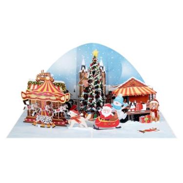 Imagem de iGifts And Cards Cartão pop-up de Natal 3D – Cena de cidade de férias peculiar, saudação de Papai Noel e cães, aniversário, parabéns, presente de agradecimento para amantes de animais, professores