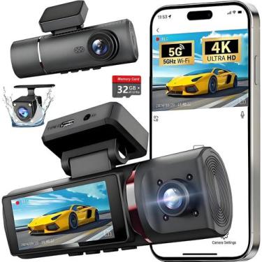 Imagem de Dash Cam CRROPDA 3 canais 4K frontal 1080P traseiro e interno do carro