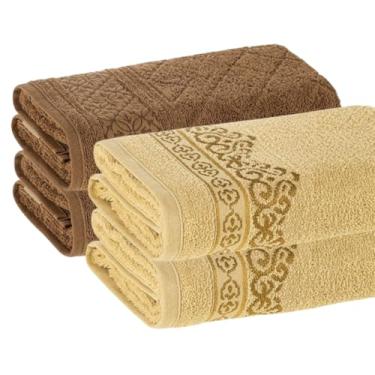 Imagem de Kit 4 Toalhas De Rosto Karsten Algodão Premium 48 x 80cm (Mostarda/Marrom)