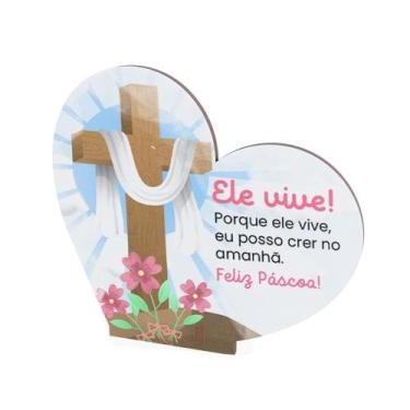 Imagem de Kit 45 Lembrancinhas Pascoa MDF Coracao Talhado - DK Decor, ELE VIVE