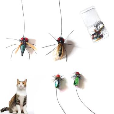 Imagem de Recarga de varinha de gato, 4 peças realistas pequenos insetos fofos acessórios de varinha teaser, brinquedos interativos para gatinhos ideais para enriquecimento interno de gatos e instintos de caça