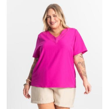 Imagem de Blusa Manga Curta Plus Size Secret Glam Rosa, Plus G2, Rosa