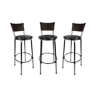 Imagem de KIT 3 Banquetas Alta Cromada Junco CAFÉ Cozinha Balcão Bancada - ESPAÇ