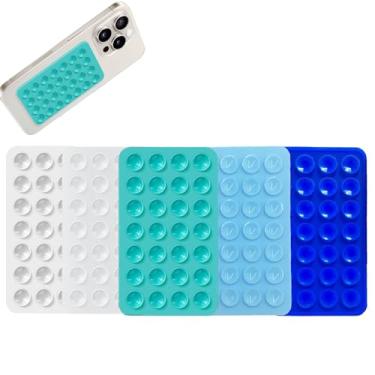 Imagem de Rookii 5 peças de montagem de capa de telefone com sucção de silicone, suporte de telefone de chuveiro espelho de brinquedo fidget mãos livres, vídeos e selfies Tiktok (azul branco)