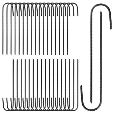 Imagem de SENJEOK Estacas de vergalhão galvanizado preto, âncoras de chão J Hook para trampolim, cerca, barraca de acampamento, 32 polegadas, pacote com 36