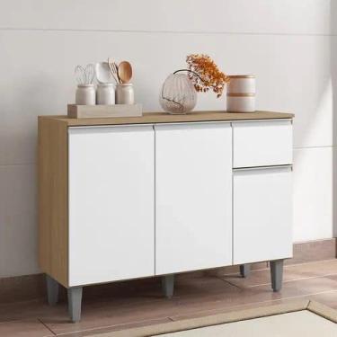 Imagem de Armário Organizador Cozinha Vanessa Amêndoa/Branco C/Tampo 3 Portas 1 