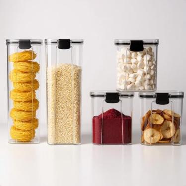 Imagem de Conjunto 5 Potes Herméticos Organizadores de Alimentos - BPA Free, Empilháveis, Utensílios para Cozinha, Porta Mantimentos, Pote Hermético para Armário, Cozinha