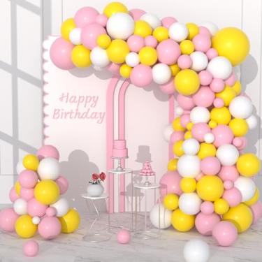 Imagem de Kit de arco de guirlanda de balão branco amarelo – Balão de látex branco fosco rosa claro amarelo fosco para decoração de casamento de 1º 2º aniversário festa girassol, tema abelha de mel para bebês e chás de noiva, decorações de casamento