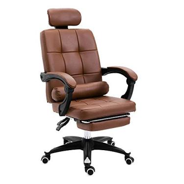 Imagem de Computador ergonômico giratório mesa de computador com apoio para os pés escritório altura ajustável couro executivo computador para dormitório estudo feito