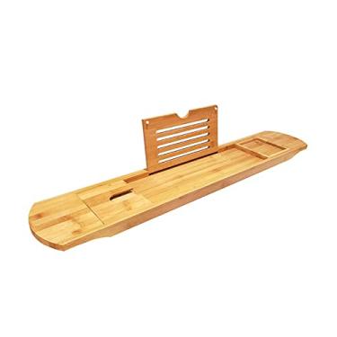 Imagem de Bandeja de luxo para banheira, carrinho de banheira expansível para 1 - 2 adultos, organizador de bandeja de luxo premium, para telefone, copo de vinho, suporte para livros de madeira, ranhuras para