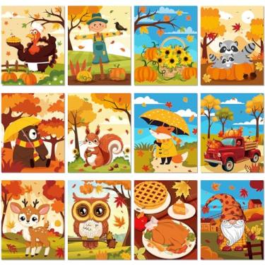 Imagem de Sherr Conjunto de 12 peças de telas pré-desenhadas pré-impressas para adultos bonito impresso para pintar conjunto de pintura temática para lembrancinha de festa de verão (feliz outono, 20 x 25 cm)