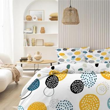 Imagem de Conjunto De Cama De Bebê Blue Dots - Capa De Edredom Reversível Laranja Branca 100x135 Cm Fronha 40x60 Cm - Design Abstrato Moderno - 100% Microfibra -, White Orange, King(3 Piece)