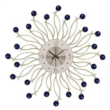 Imagem de WYUYIWH Relógio de parede de luxo leve para família moderno estilo simples decoração relógio de parede silencioso silencioso sem tique-taque com mostrador estereoscópico para pendurar na parede (azul