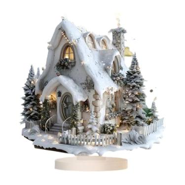 Imagem de Bothyi Placa de mesa com decorações de Natal, enfeites colecionáveis, display de mesa com base, placa de acrílico 2D, cena de neve, casa para o feriado, C