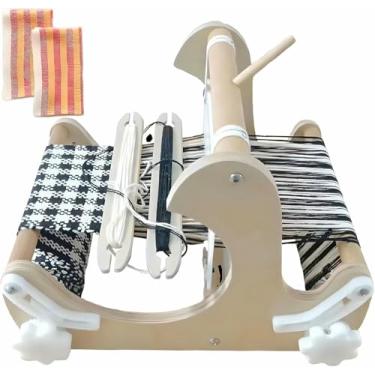 Imagem de LGEOELIAS Kit de tear de tecelagem de madeira de mesa, máquina de tecelagem de tricô manual DIY com largura de tecelagem de 200 mm, com curas rígidas e lançadeiras, para artistas iniciantes de