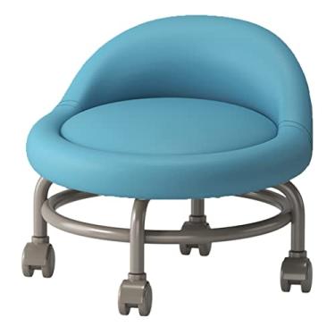 Imagem de MZYSGFCY Banqueta baixa com rodas e encosto, tamborete otomano, banco curto com rodas giratórias universais (amarelo) (azul)